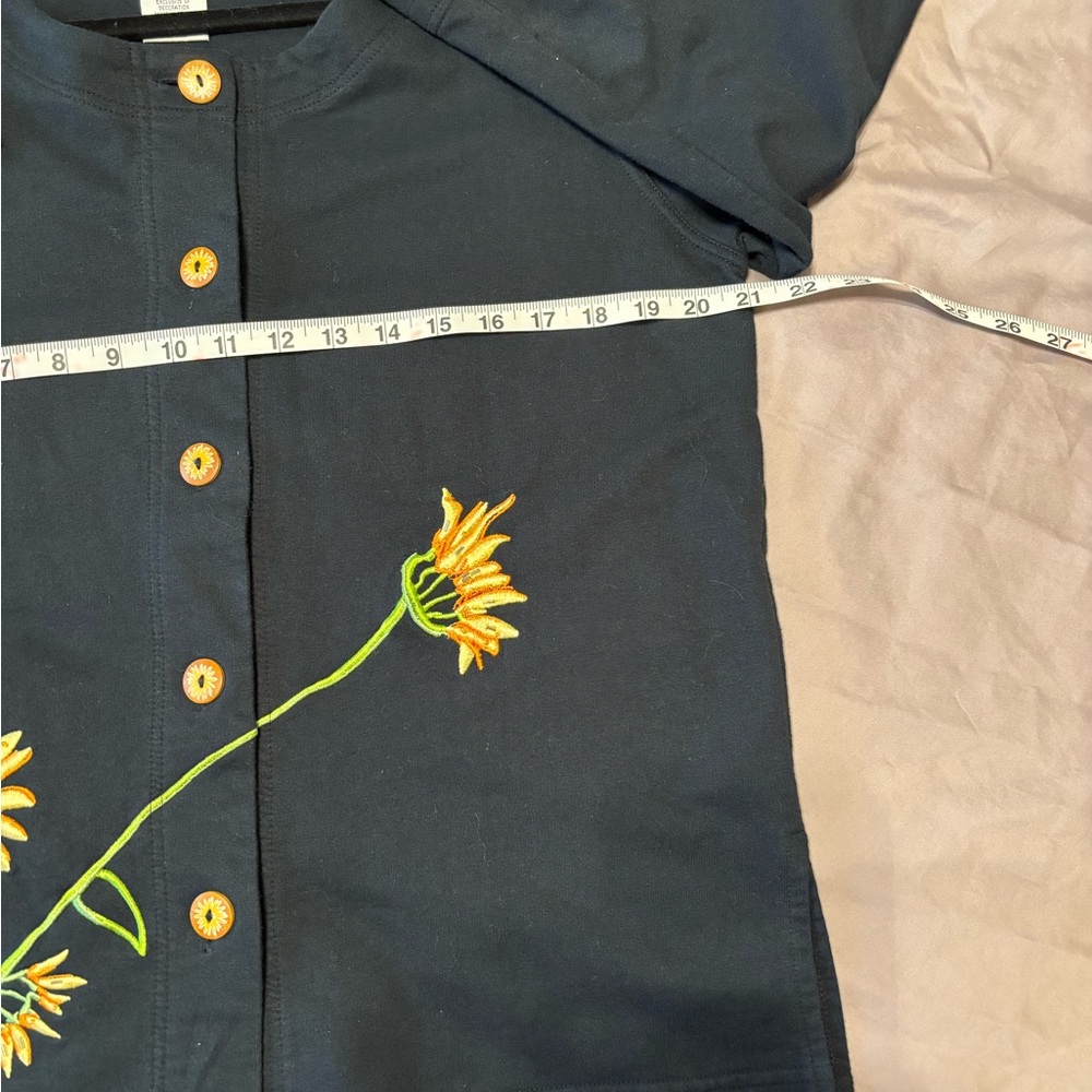 Natalie & Me Weekend Black Floral Embroidered Button-Front Cardigan 100% Cotton - Picture 9 of 10